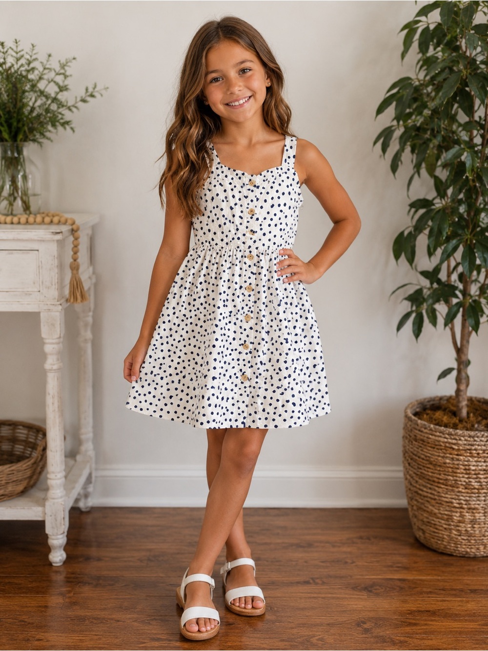 Jessica Simpson White and Black navy  Polka Dot Kids Dress